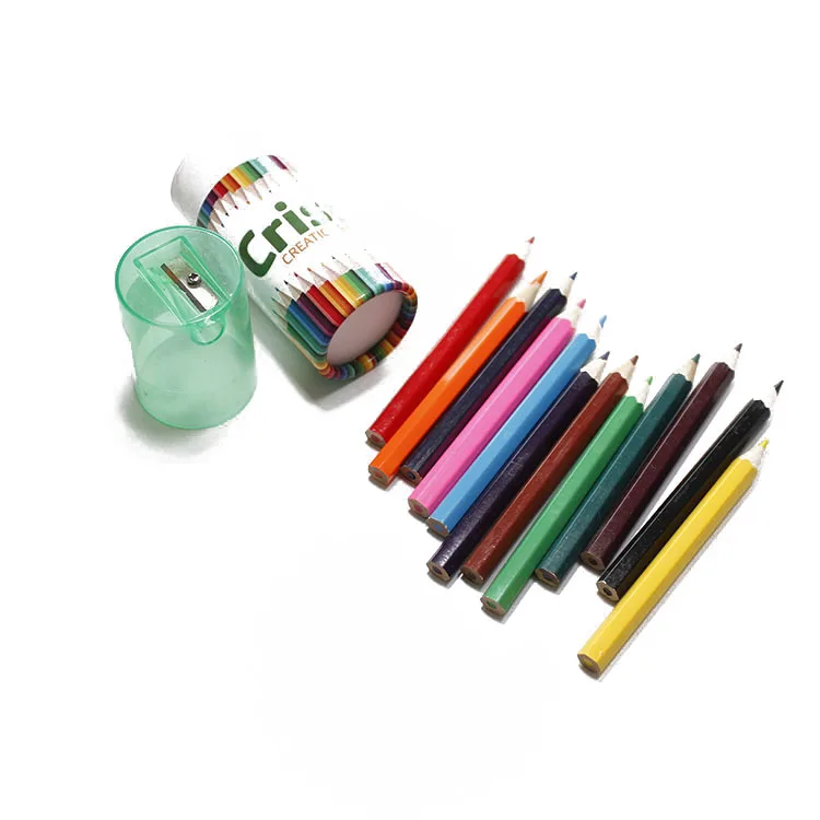 12 color paper tube mini colour pencil set with sharpener