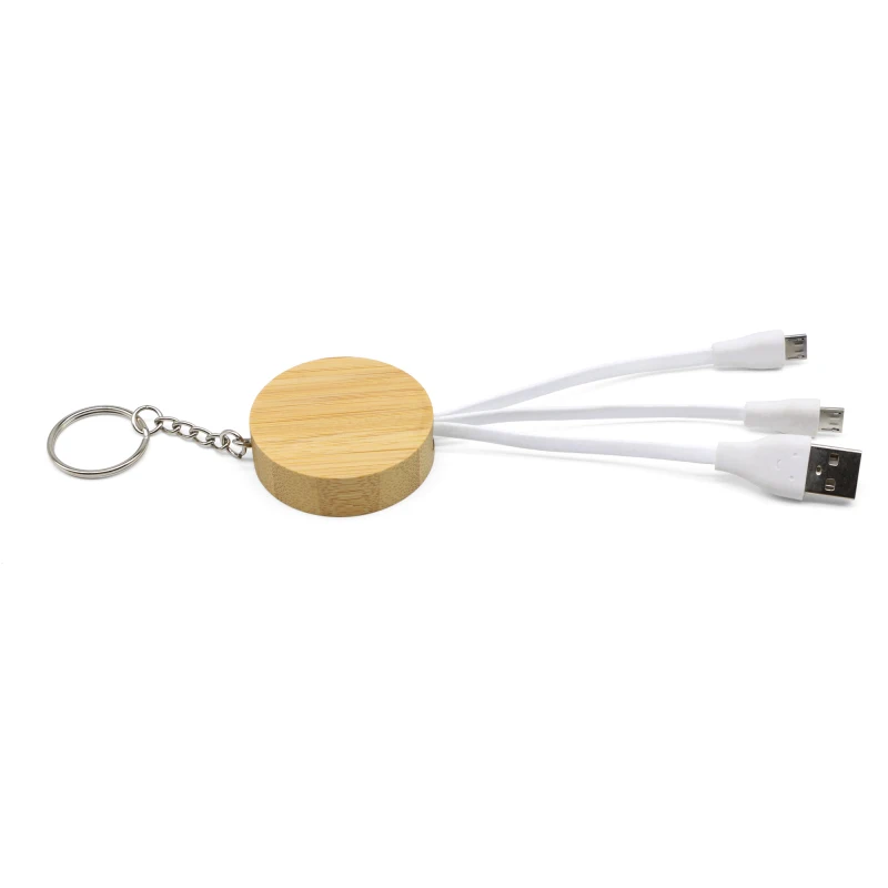 2020 New Style Natural Bamboo3 in 1 Key Chain Fast Charger usb Cable