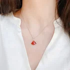 Customized Charm Fan Shaped Red Jade Chain Necklace with Pendant for Girls Ladies and Women