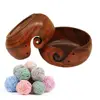 Wholesale Natural Handmade Wooden Bowl for Yarn Storage with Knitting and Crochet Bag