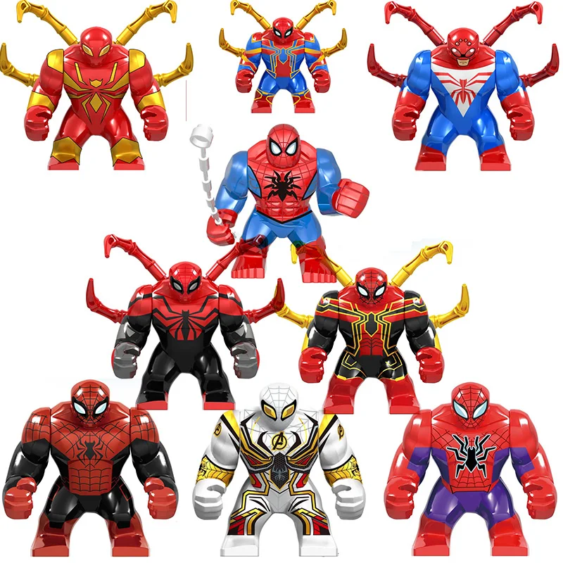 Gran Spiderman Marvel Super Héroes Spiderman en armadura de acero Peter Parker Recuerdo DIY minifiguras de bloques de construcción juguetes de los niños