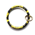 O Key Leather Holder Keychain Lattice Pattern Leather Wristlet Bracelet Keychain