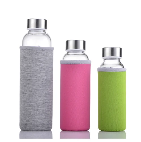 Custom Glass Bottle With Sleeve, Design Logo Borosilicate Bottle 280ML 360ML 420ML 550ML 600ML 700ML