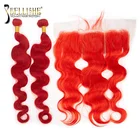 Peruvian Hair Bundles With Closure 10a Virgin Unprocessed Red Hair