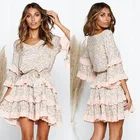 Summer Casual Dresses Women Europe Fashion Long Sleeve Layered Dress Girls Ruffled Princess Dress