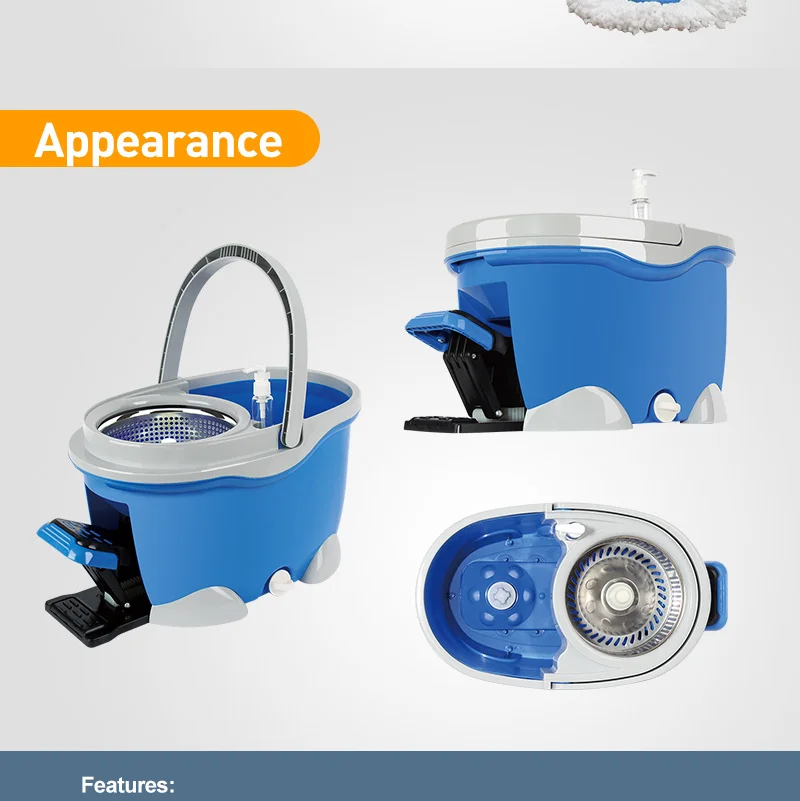 Dolphin Shape Pedal Mop Bucket Floor Cleaning Telescopic Spin Go Magic Mop With 2 Microfiber Heads