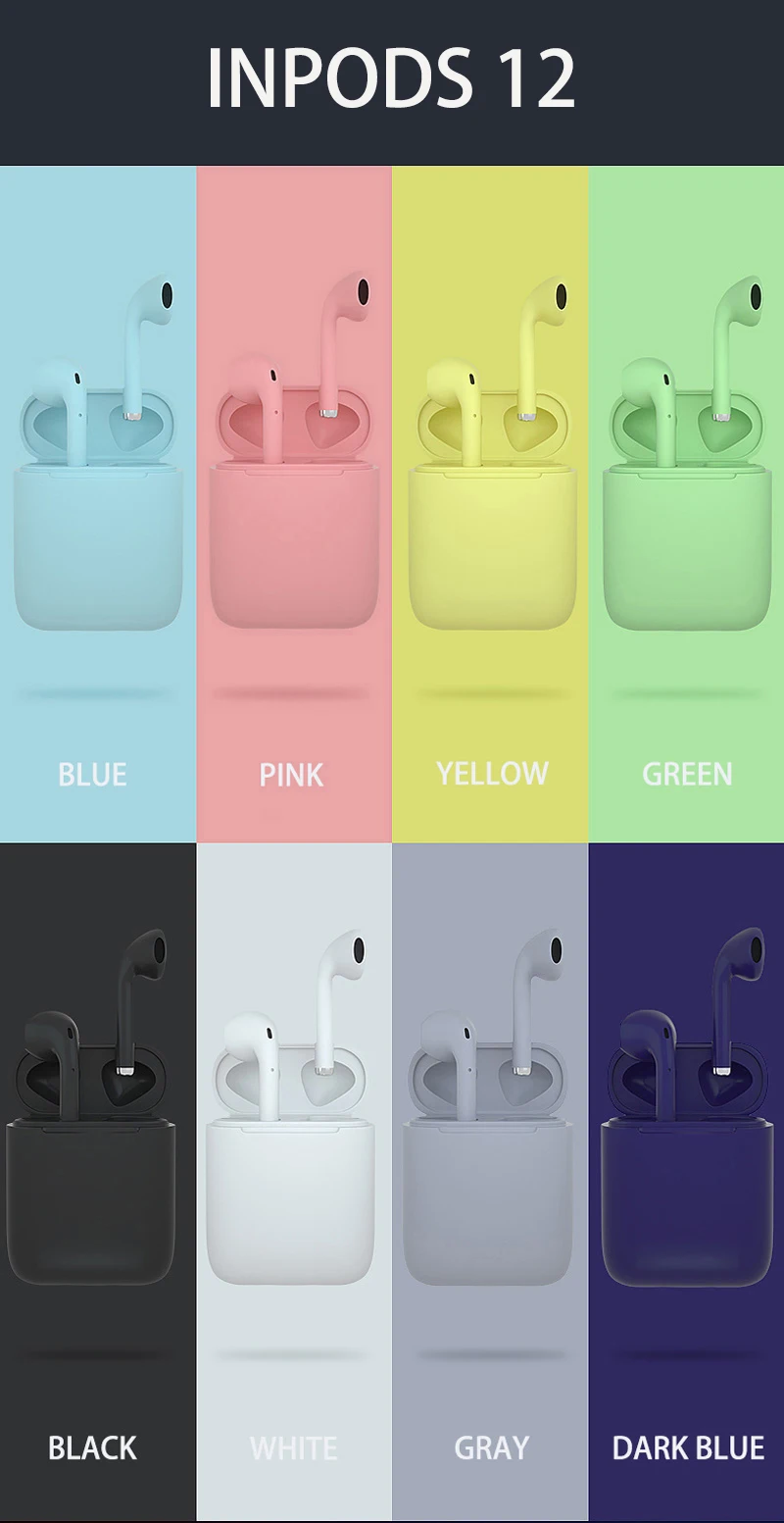 Macaron Headphone Inpods 12 i12 Frosted Matte Touch Feeling Tws Wireless Earphone For iPhone 11 Pro Android Earbuds Stereo - ANKUX.COM