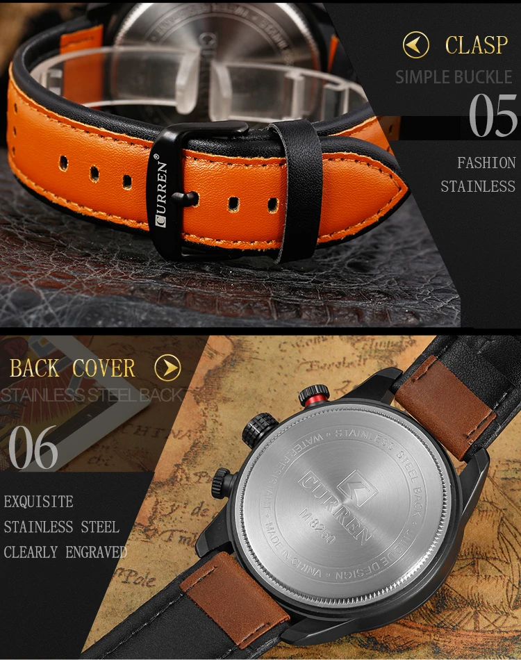 High Quality Male Business Leather Watch Army Military Analog Big Dial Sports Fashion Curren Luxury Brand Quartz Wrist Men Watch