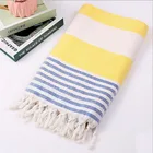 Striped colorful 100% cotton turkish beach towel with white tassel