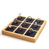 foursquare shape bamboo wood jewelry display trays with PU suede insert ring earrings necklace pendant tray display case