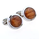 Custom Walnut Wood Cufflinks Round Handcrafted Wedding Wooden Cuff Links Gifts for Men