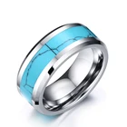8mm Man Fashion Bezel Setting Turquoise Stone Tungsten Carbide Rings Jewelry Blank Wedding Vintage Band Silver Ring