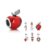 Hot Sale 925 Sterling Silver Tempting Enamel Red Apple charms beaded for bracelets women Christmas Gift