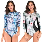 2019 Custom Printed UV Protection Ladies Bathing Suits Long Sleeve Plus Size One Piece Swimwear Swimsuit for Women