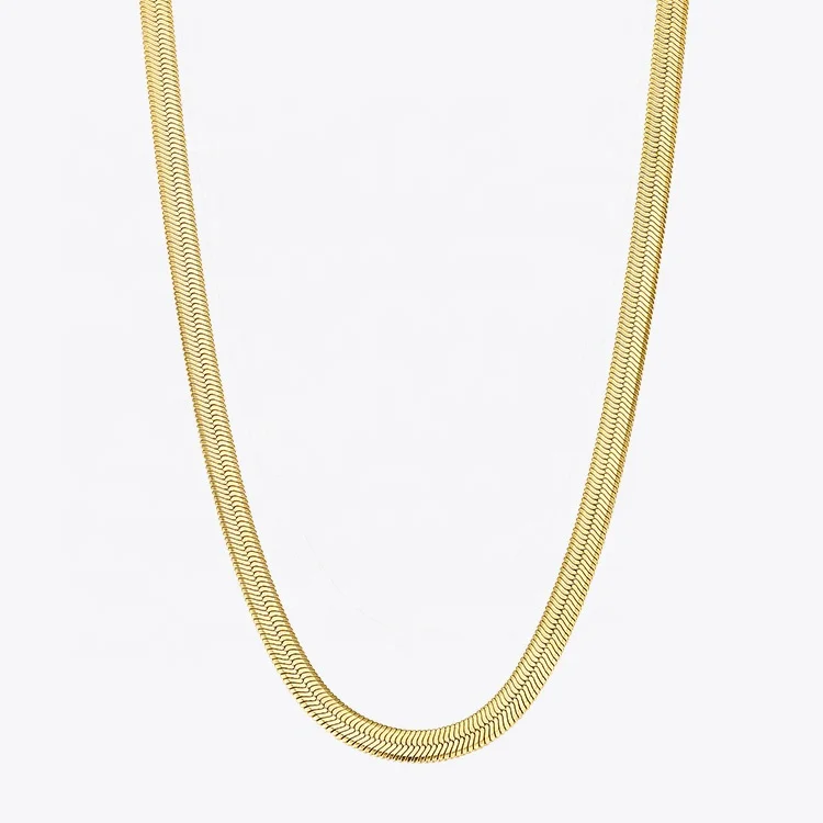 18K Gold Plated Stainless Steel Jewelry Snake Smooth Flat Herringbone Chain Width 5MM 7MM Accessories Necklaces P193045