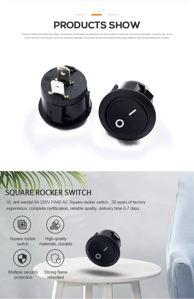 JEC JS-606-2A-Q-BB-3H Round Snap Black ON-OFF 2 Pin Rocker Switch For Car Auto Boat Household Appliances
