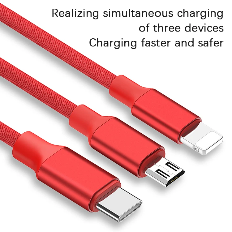 1 M 3 In 1 Cell Phone Cable Nylon Braided Charger With Multiple Connectors Charger USB Data Line - ANKUX.COM