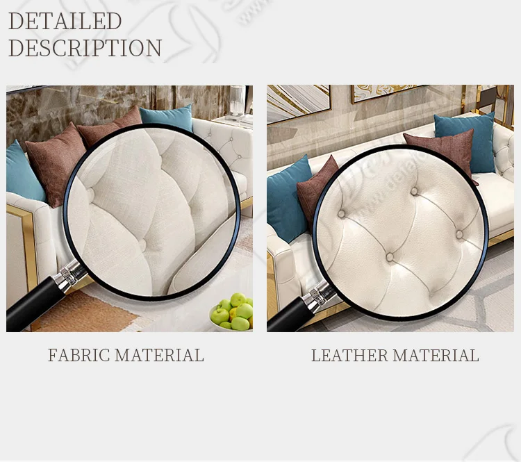 Modern Leather Upholstered Sofa Couch for the Living Room With Golden Stainless Steel Metal Leg Base