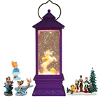 7"high red plastic lighted Kerosene Lamp style lantern with snow water globe for Christmas and home decoration