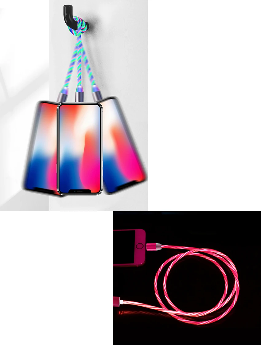 Nylon Braided Cell Phone Charger Sound Control Micro 5Pin Type c Multi Led Usb Charge Data 3 in 1 Magnetic Charging Cable - ANKUX.COM