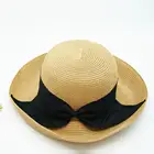 Japan And South Korea Leisure Fashion Women's Bow Paper Braided Hat; Beach Sun Hat Made In China
