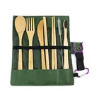 Reusable Cutlery Biodegradable Flatware Healthy Tableware Set Eco-Friendly Bamboo Dinnerware With Pothook