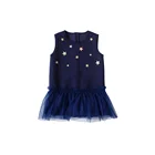 SUMCICO Autumn/winter 2019 new arrival Dark blue sky stars mesh hem dress for girl