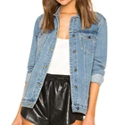 Solid Color Long Jacket Long Custom Wholesale 2020 New Arrivals Fashion Blue Long Sleeve Women's Casual Denim Jacket