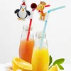 10pcs Christmas Disposable Plastic Honeycomb Garland Straws penguin Fawn shaped For Xmas home party Children's Day