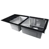 stainless steel tempered glass panel kitchen sink with drain board