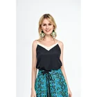 Spaghetti strap V neck sexy black white women blouse double layer tops