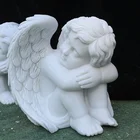 Factory direct sell customized hand carved white marble cherubs small tombstone
