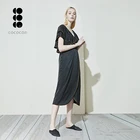 Casual silk dresses type short sleeve solid color black silk summer dress