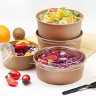 Disposable Take Out Food Kraft Food Paper Tray Lid Breakfast Bowl Salad Packaging Box