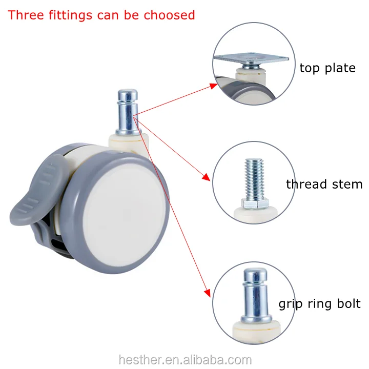 stem screw type caster 65mm twin wheel medical furniture caster wheel