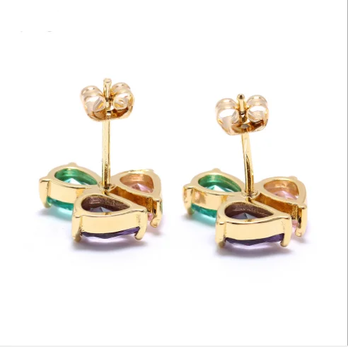 2020 New Arrive Young Colorful Glass Three Stone Designer Stud Earrings Jewelry