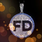 KRKC Custom CZ Iced Out Shiny Gold Stainless Steel Gold Initial Letter Disc Pendant Necklace