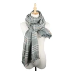 wholesale fashion autumn winter warm polyester stripe plaid unisex scarf shawl