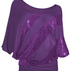 Fashion OEM Custom Logo Wholesale Loose Bat Sleeve Ladies Women Sequin T Shirt