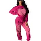 Peach Solid Color Dye Round Neck Long Sleeve Sport Pant Suit HHM6173