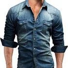 western style casual denim jeans mens cotton shirts
