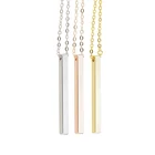 Simple Personalized Tricolor Silver Gold Rose Gold Engraved Vertical Bar pendant Necklace jewelry