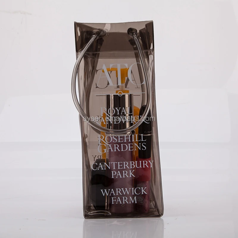 Custom brand logo Wholesale printed Bottles champagne bags Cooler Clear Black Plastic PVC Ice Bag For Wine
