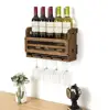 Wall Mounted Wooden Wine Rack 5 Wine Bottles and 4 Stem Glasses Holder Wine Cork Storage Rack