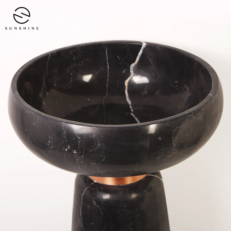 China Black Marquina Marble Natural Stone Freestanding Pedestal Bathroom Sink