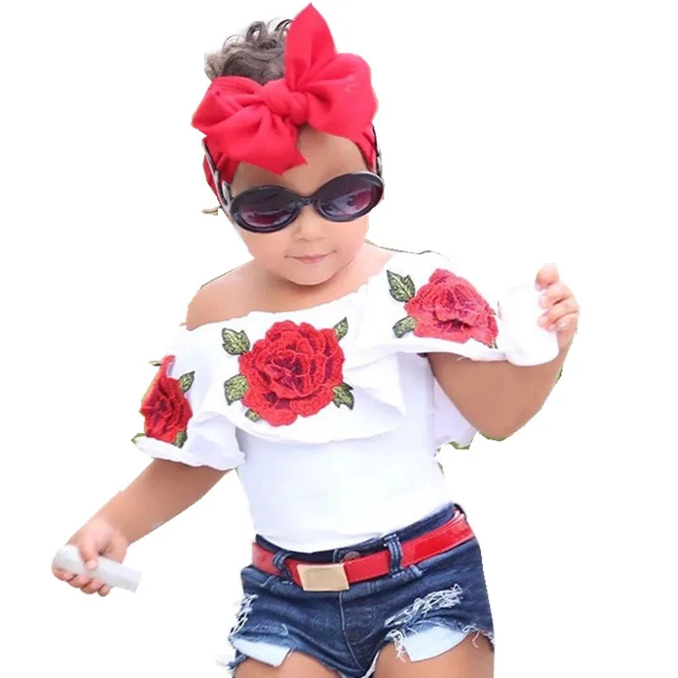 ملابس الأطفال الأفضل مبيعًا في الصين عبر الإنترنت بكميات كبيرة ملابس أطفال بسعر الجملة أطقم مطبوعة بزهور الورد للبنات