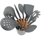 Kitchen Accessories Tool 12 pieces non-stick gray silicone wooden cooking utensils