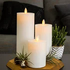 moving flame yellow flickering smooth D3'' pillar flat white paraffin wax home decoration holiday led wax candle