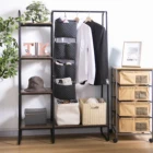 Iron Garment Clothing Rack Hanger Organizer with Wood Shelves Metal Coat