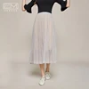 New Style Fashion Casual Long Women Mesh Sheer Pleated Skirts Mid-calf Female Ruffles Maxi Skirts 2019